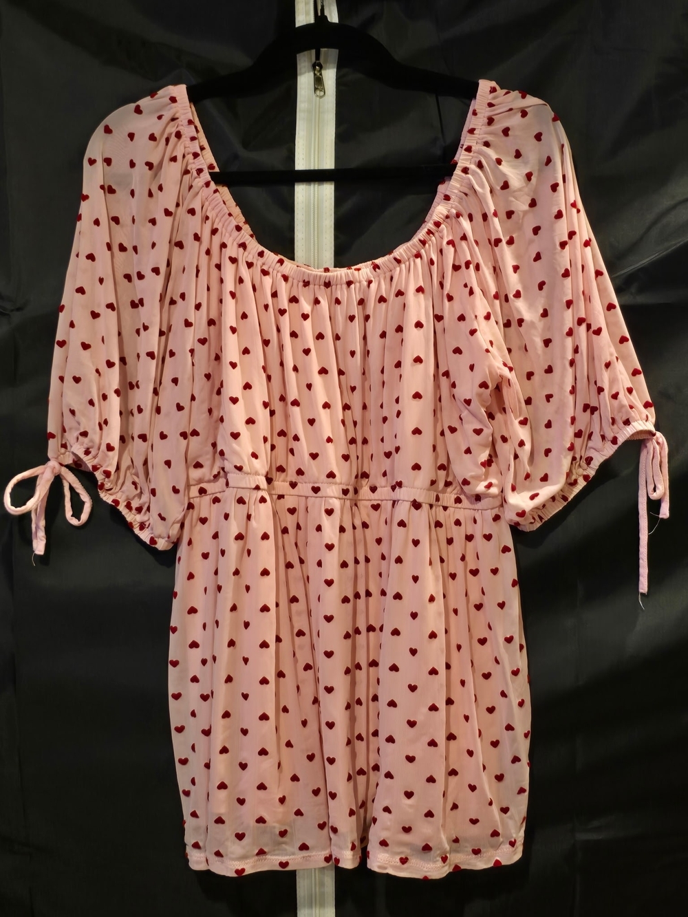 Pink Heart Print Peasant Top